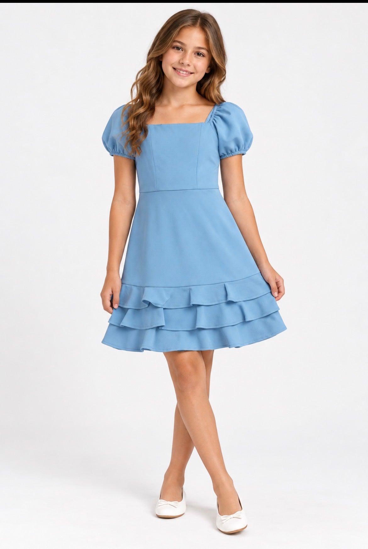 Rare Edition Light Blue Girls Summer Dress with Ruffle Hem Size 12