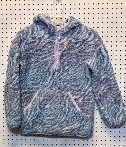 All In Motion Girls' High Pile Sherpa Fleece Pullover Sweatshirt in a blue and pink zebra print designate 10/12
