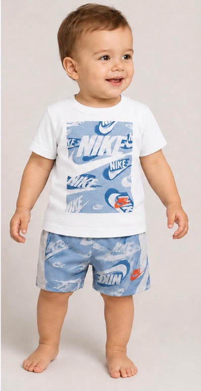 Nike Baby Boys White Logo-Print Shirt & Blue Shorts 2-Piece Set Size 12mons