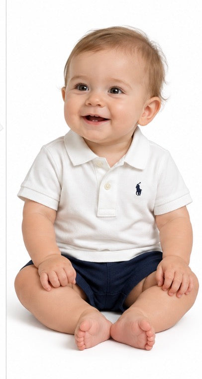Polo Ralph Lauren Baby White Navy Pony Polo Shirt 9 Months NWT