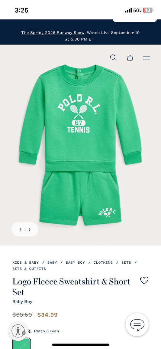 Logo Fleece Sweatshirt & Short Set Baby Boy 3 mons