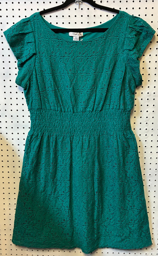 Pinky Teal Lace Overlay Sleeveless Dress Women 2XL