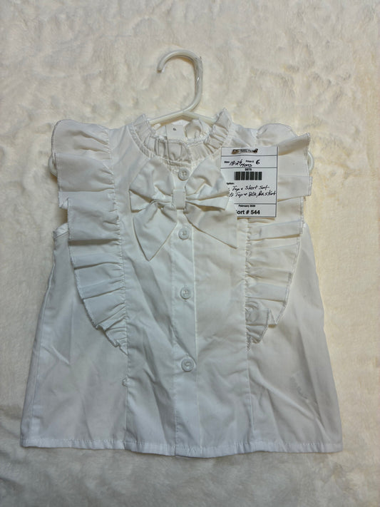 Girls 2pc White Ruffle Top & Plaid Skirt Set Size 18-24mons