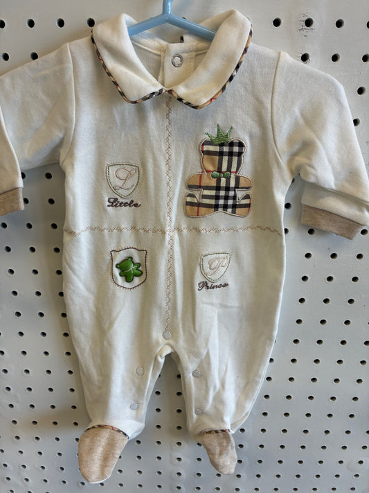 DE BACKERS Little Prince collared, footed baby onesie/romper Size Newborn 0 mons
