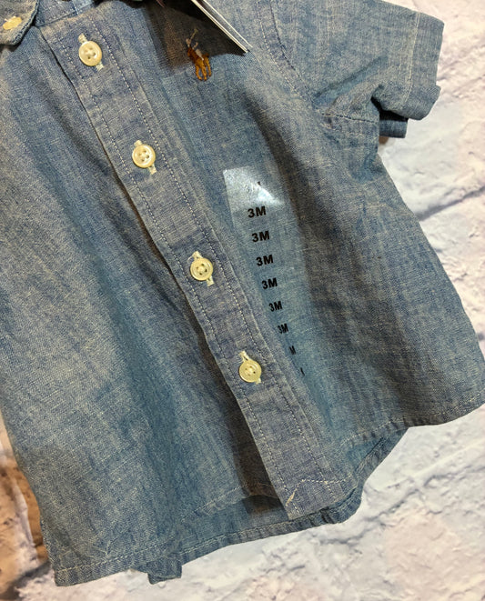Polo Ralph Lauren baby boy's short-sleeve denim sport shirt -Size 3 Mons- New With Tags