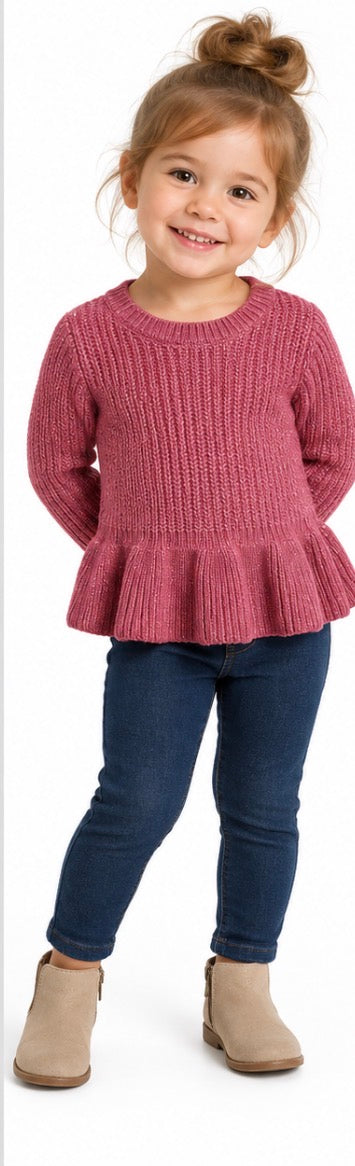 Okie Dokie Girls Pink Metallic Peplum Sweater Size 2T