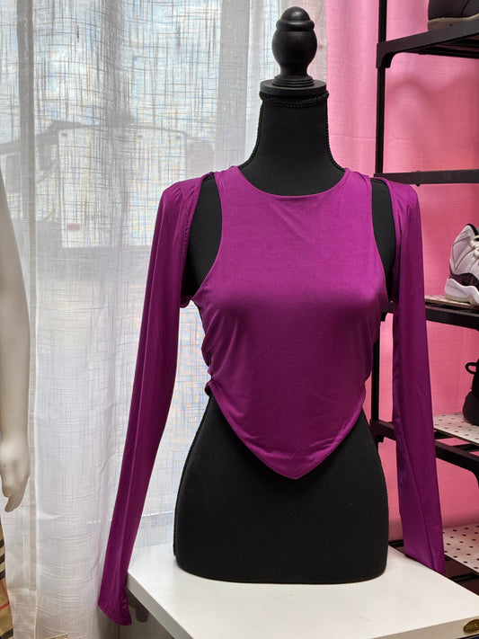Fashion Nova Magenta long sleeve cut-out top with a handkerchief hem Women Size Large