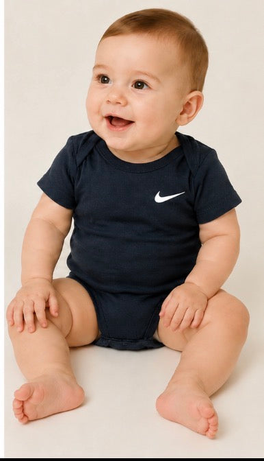 Nike Baby Navy Blue White Swoosh Short-Sleeve Bodysuit Size 18mons