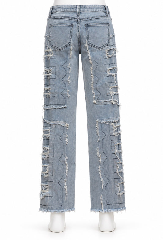 Stylish Distressed Denim Jeans with Unique Stitching Girl’s Size 10/12