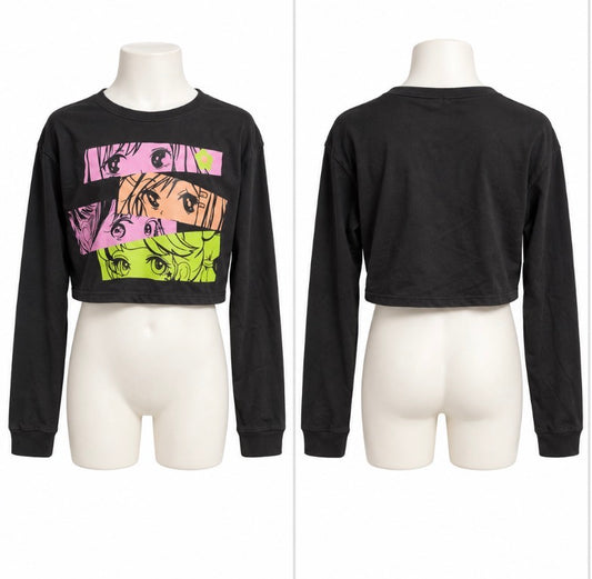 SHEIN Girls Black Anime Graphic Long Sleeve Shirt Size 11–12Y