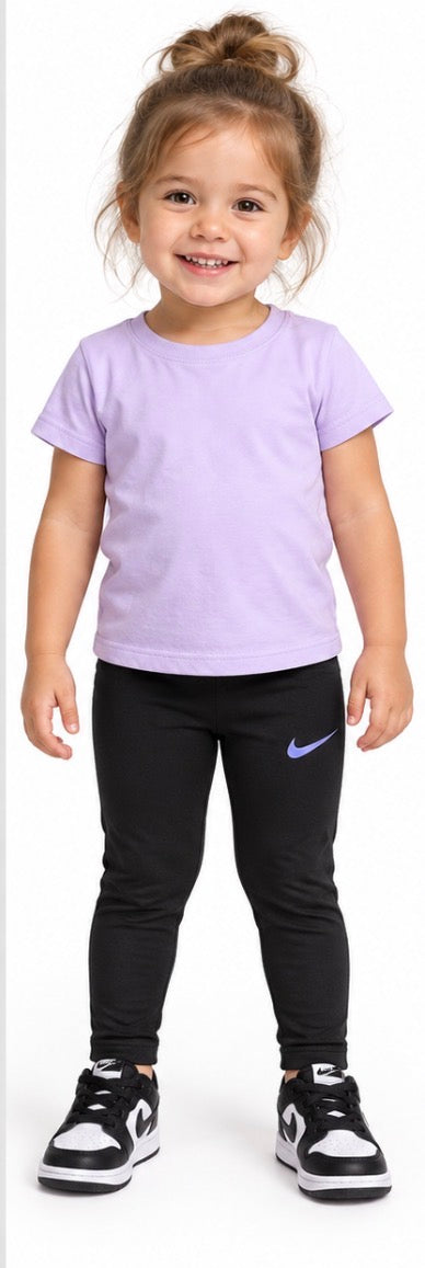 Nike Girls Black Athletic Leggings Purple Swoosh Size 2T
