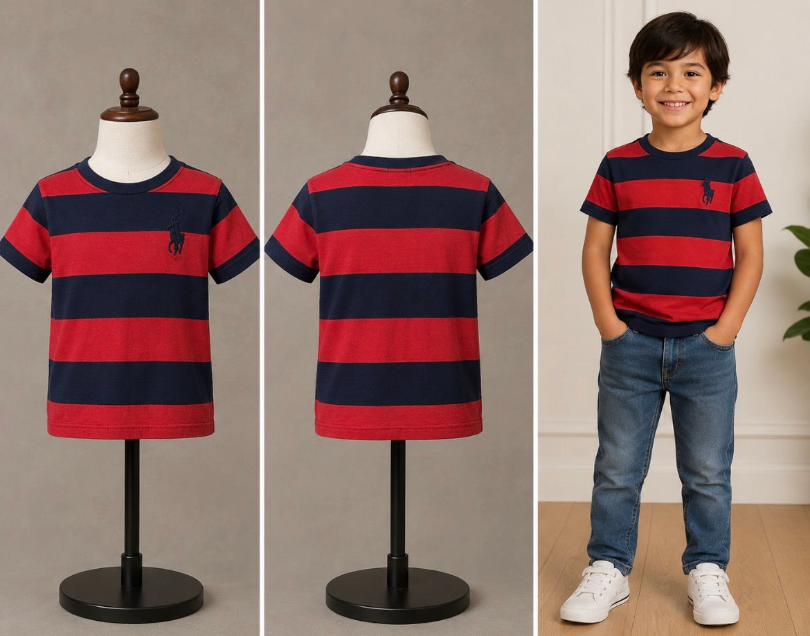 Ralph Lauren Polo Shirt ~Boys Size 6 ~Small Blue Red Stripe Big Pony Preppy~Great Condition