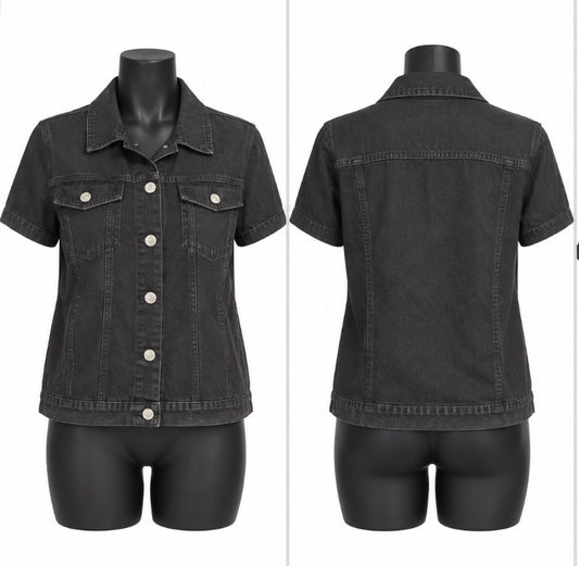 Hengsheng Jeans Women’s Black Cropped Denim Jacket Size XL