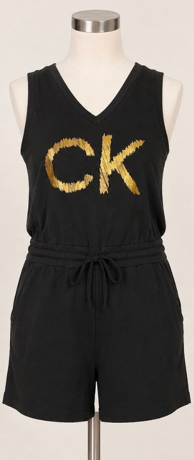 Women’s Black & Gold CK Sleeveless Romper – Size Medium