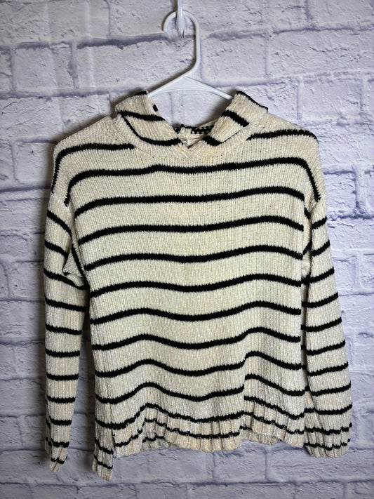 Jessica Simpson black and beige striped chenille knit hooded sweater Girls Size 12