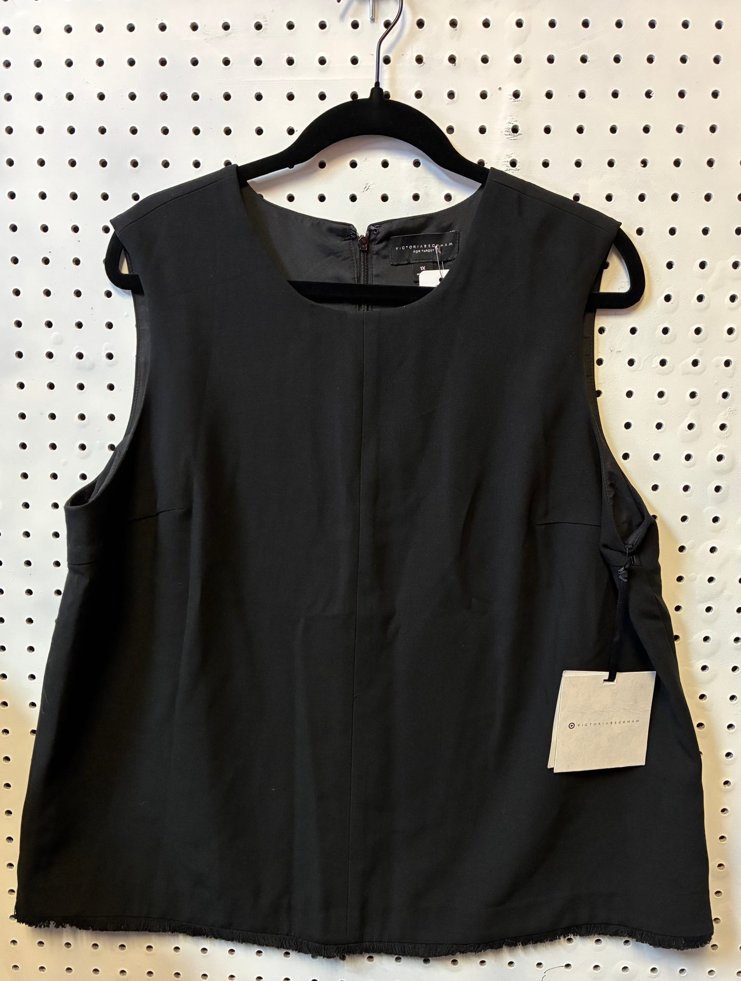 Victoria Beckham For Target Women’s Black Sleeveless Fringe Zipper Back Blouse Size 1XL