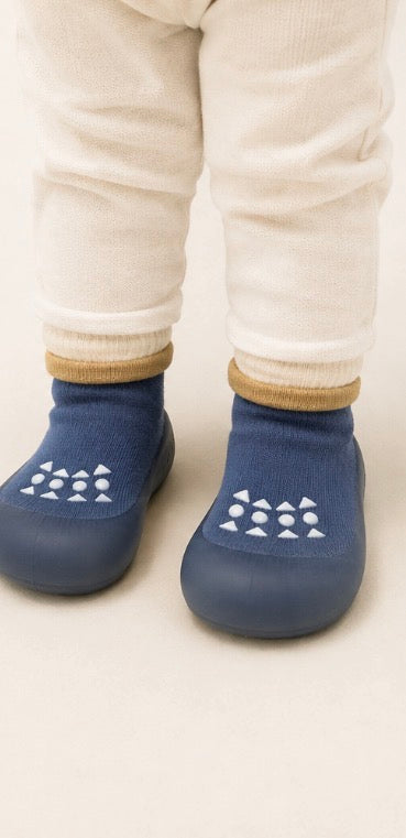 Baby Boys Blue & Tan Non-Slip Sock Shoes First Walkers (6-12mons)