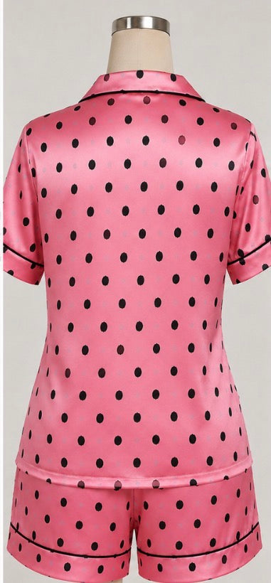 Victoria’s Secret Pink Black Polka Dot Satin Pajama Set XL NWT – 2 Piece