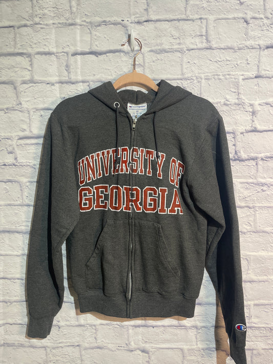Grey Champion brand full-zip hooded sweatshirt featuring the "UNIVERSITY OF GEORGIA" Size XS