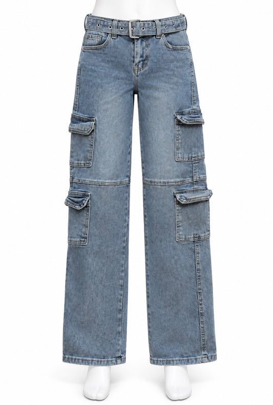 Red Bottom Cargo Jeans Pants with Belt Size 16