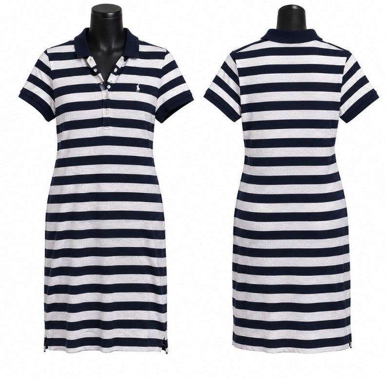 Polo Ralph Lauren Women’s Navy White Striped Polo Dress Size Medium