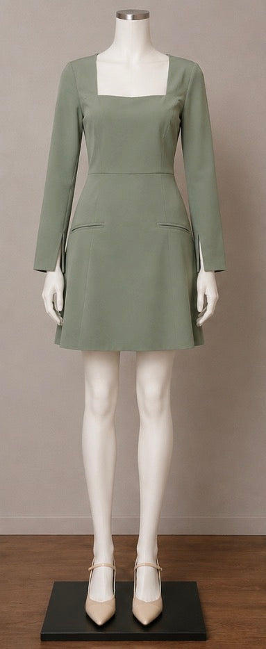 Fashion Nova Blaire Square Neck Mini Dress in Sage. 
– Women’s Size 10