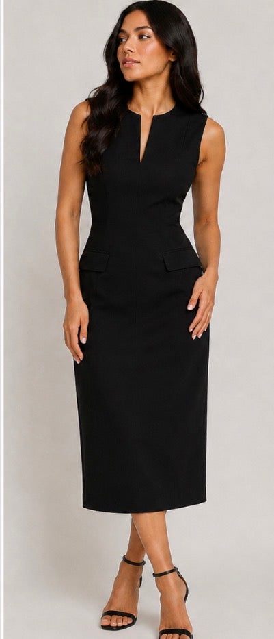Black Sleeveless Midi Dress — Size Medium