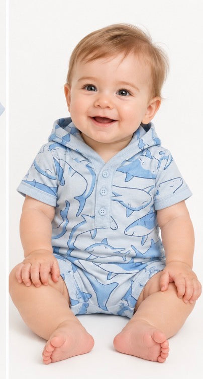 Carter's Just One You Baby Boys' Shark Romper, 6Mons Blue
