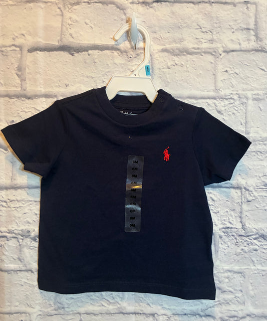 Polo Ralph Lauren baby boys' short-sleeve cotton jersey t-shirt in navy blue with a red embroidered pony, size 6 months- New With Tag