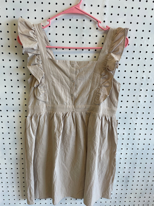 Girls Ruffle Sleeveless Khaki Dress- Size 10/12