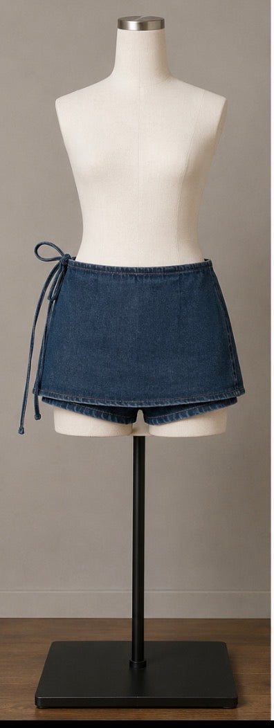 Women’s Denim Wrap Skort / Tie-Side Denim Shorts Size XL