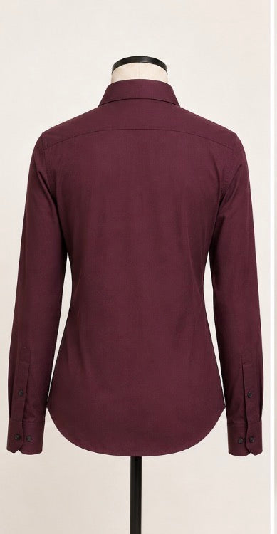 Express Performance Women’s Burgundy Slim-Fit Button-Down Shirt – Medium