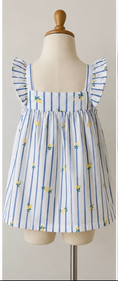 Carter’s Girls Blue Stripe Lemon Print Flutter Sleeve Top– Size 3/3A