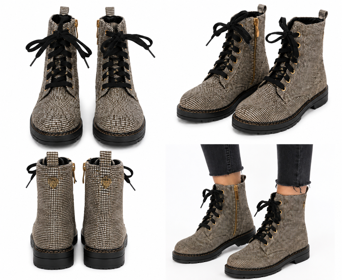 KIRK Girl’s Sparkle Houndstooth Combat Boots Size 5