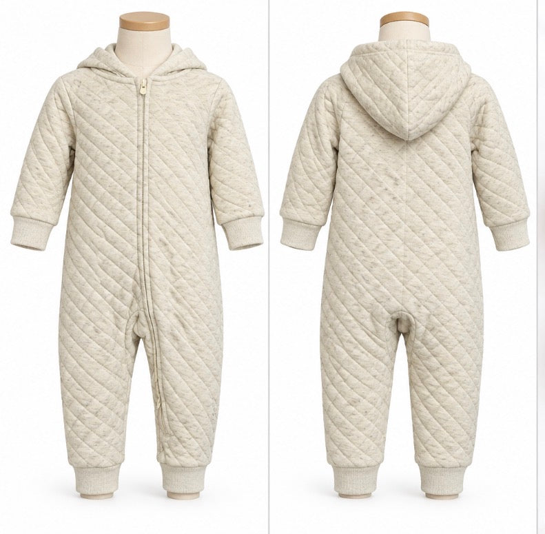 Little Planet Baby Quilted Hooded Coverall Oatmeal 6 Months NWT