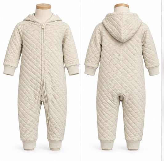 Little Planet Baby Quilted Hooded Coverall Oatmeal 6 Months NWT