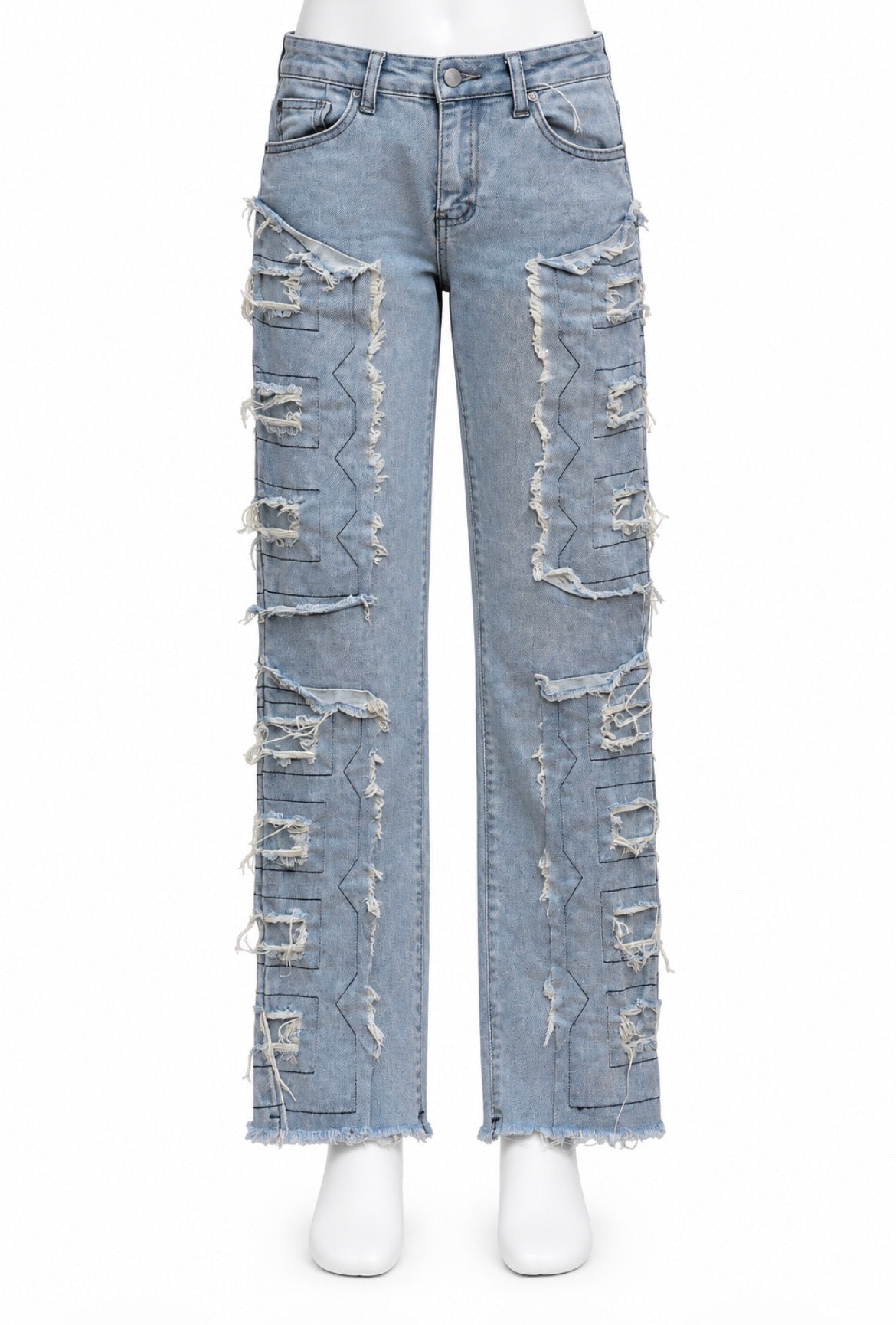 Stylish Distressed Denim Jeans with Unique Stitching Girl’s Size 10/12