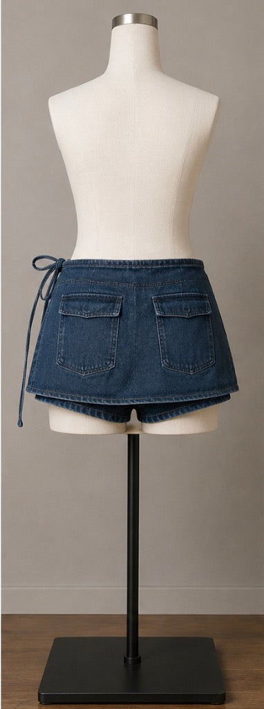 Women’s Denim Wrap Skort / Tie-Side Denim Shorts Size XL