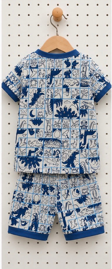Old Navy Baby Boy 12-18M Dinosaur Pajama Set Blue White 2 Piece Short PJs