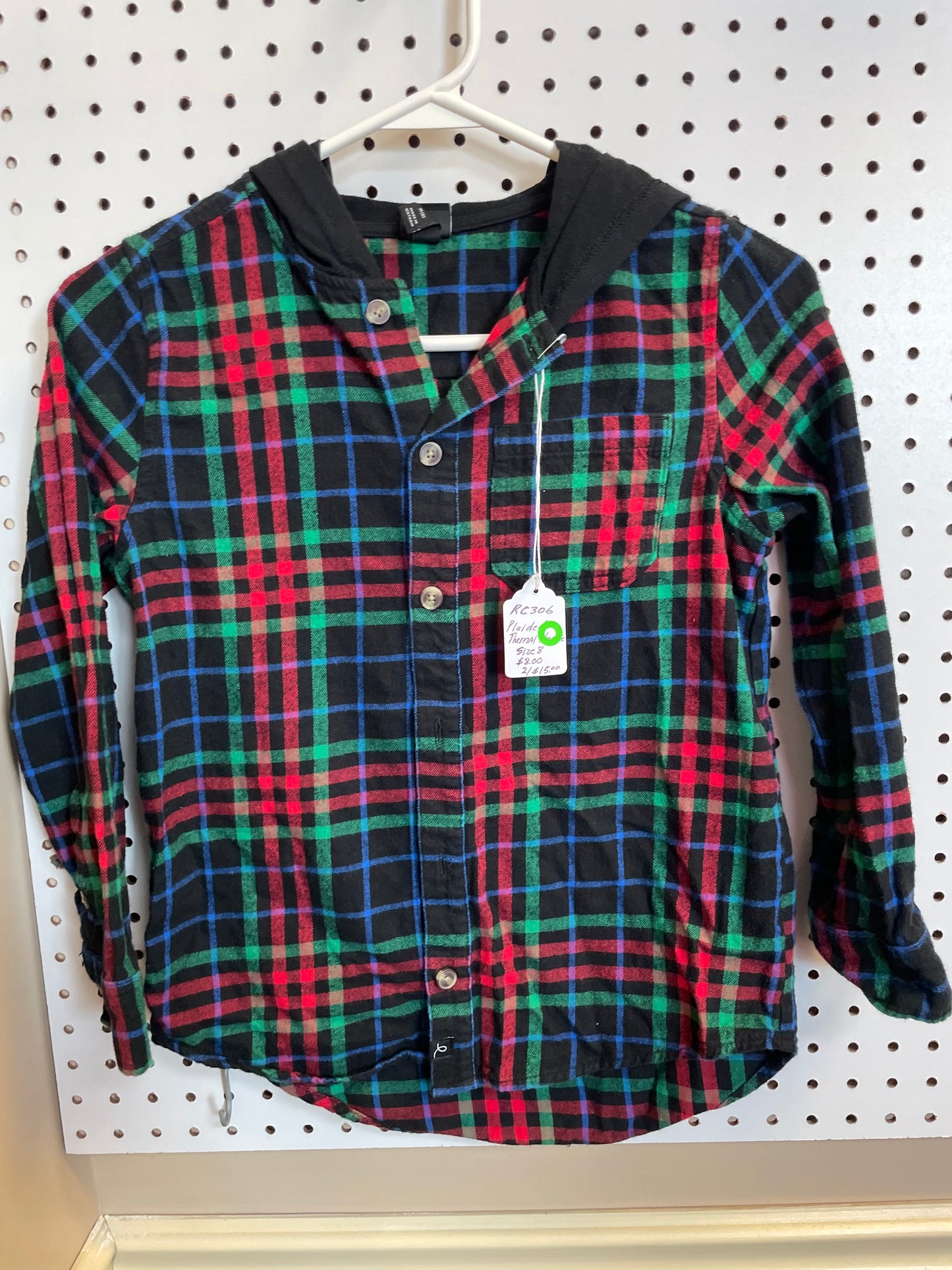 Multi Color Plaided Thermal Hoodie Boys Size 8