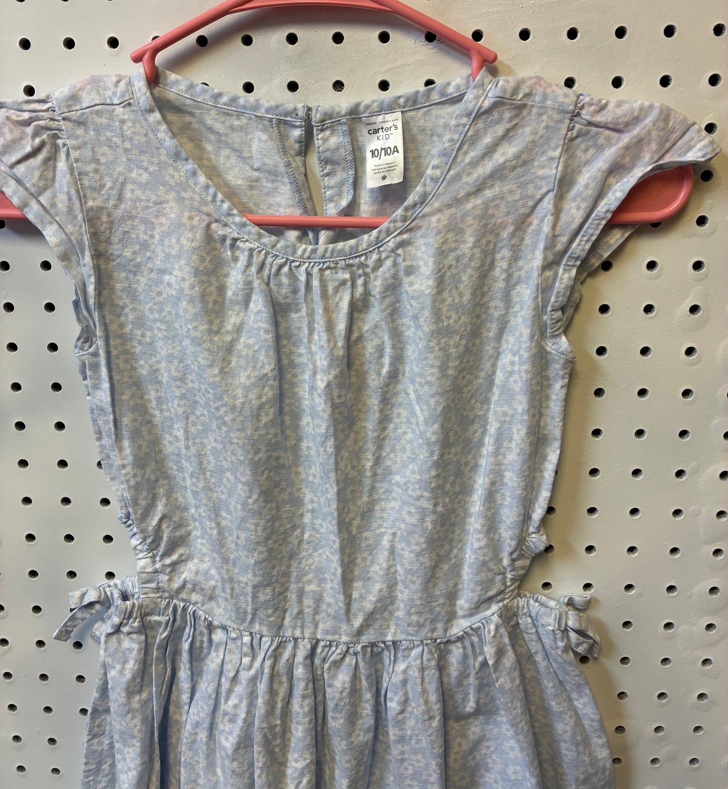 Carters Kid Size 10/10a Blue Floral Cotton Button Dress Short Sleeve