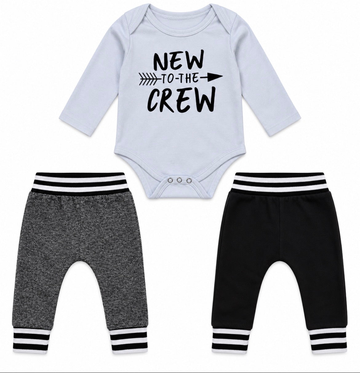 3pc New To The Crew Baby Bodysuit and Pants Set -Size 6 Months Boys Size 6mons