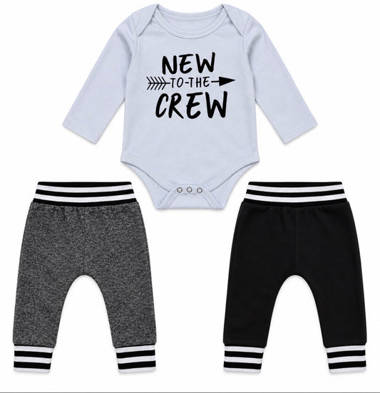 3pc New To The Crew Baby Bodysuit and Pants Set -Size 6 Months Boys Size 6mons