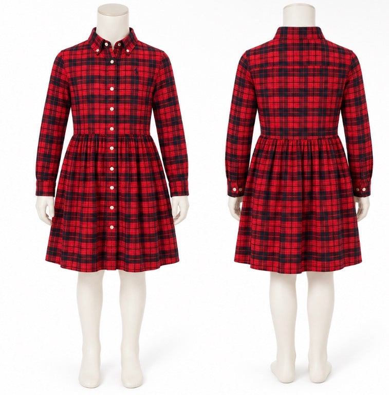 Polo Ralph Lauren Girls Red Plaid Shirt Dress Size 10