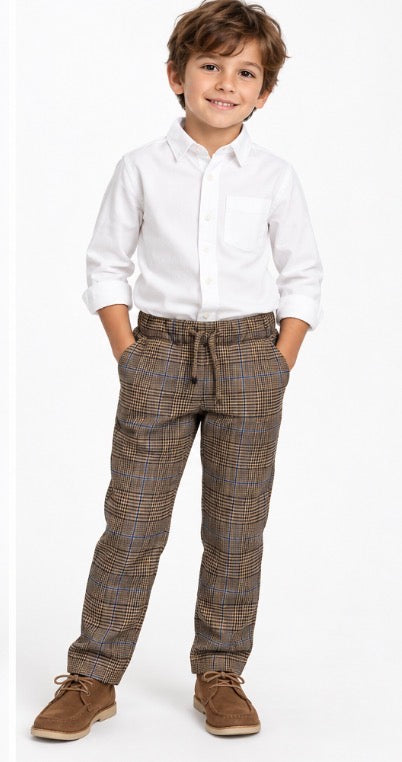 H&M Boys Brown Plaid Casual Pull-On Slacks NWT Size 6