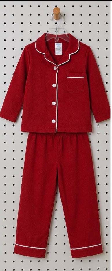 Girls Size 2T Red & White Piped Button-Up Pajama Set