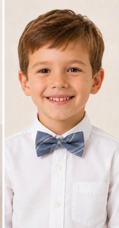 Boys Light Blue Striped Pre-Tied Adjustable Bow Tie