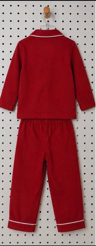 Girls Size 2T Red & White Piped Button-Up Pajama Set