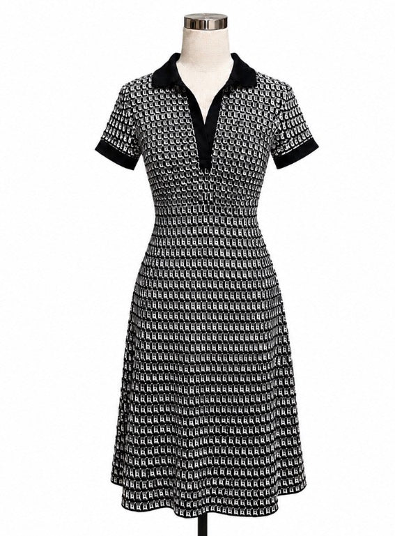 Fashion Nova Black & White Geometric Print Collared Midi Dress – Size TALL Large