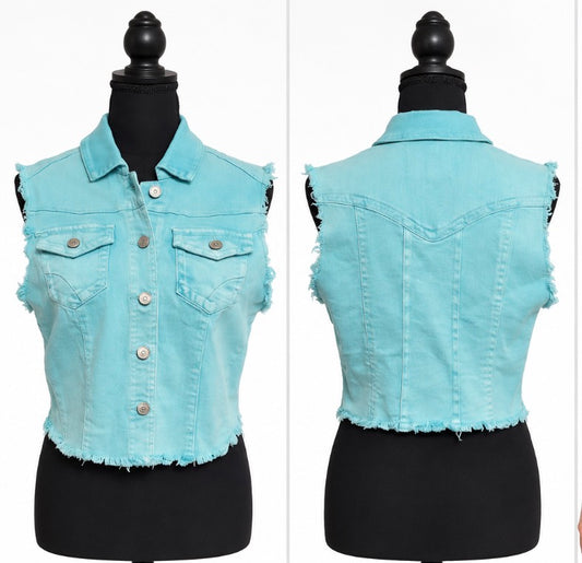 Thread & Supply Women’s Aqua Frayed Denim Vest Large 10/12